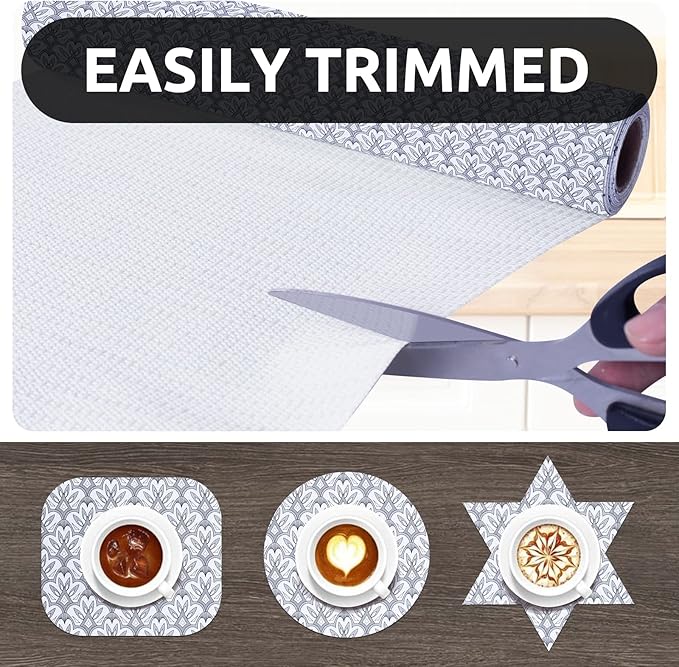 RAY STAR 12X120 Inch Shelf Liner for Kitchen Cabinets, Non-Adhesive Cabinet Liner Washable, PVC Drawer Liner for Dresser Non-Slip Bathroom (Black Floral)(6 Roll)