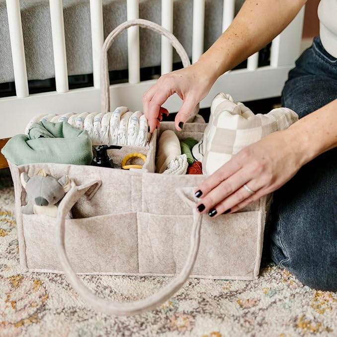 PUTSKA Baby Diaper Caddy Organizer - Nursery Storage Basket for Diaper Station, Baby Basket Shower Gifts List and Registry Must-Haves, Newborn Essentials, Nursery Decor for Boy or Girl-DarkMocha,XL