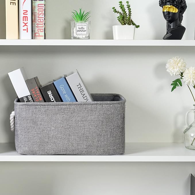 TheWarmHome Storage Bins Basket - Storage Baskets for Organizing Shelves,Home Closet Organizer for Book Shelf Organization,Fabric Storage Cubes,Medium Decorative Grey Basket Gift