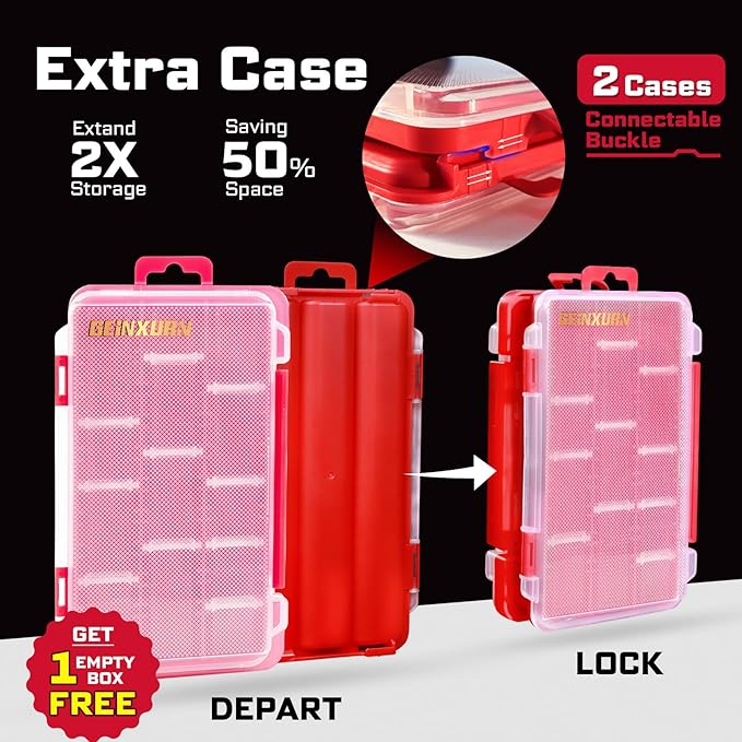 Small Flat Storage Parts Organizer, 2Pcs Red Portable Transparent Plastic Small Parts Tool Box with Removable Dividers, Screwdriver Bit Cases Storage(2 Pieces)
