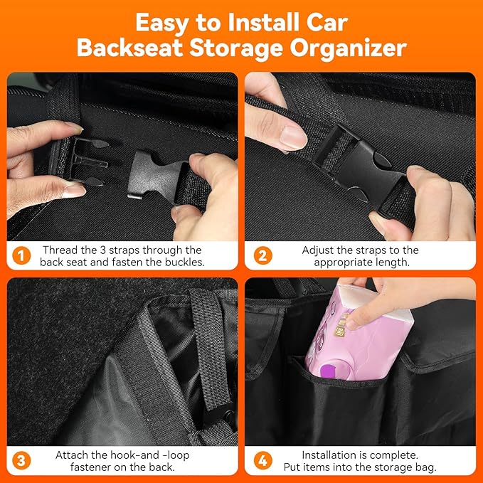 SUV Trunk Organizer, 35.5" x 18.2" Large Capacity Car Organizers and Storage, Backseat Hanging Storage Bag with 10 Pockets, Adjustable & Waterproof Car Interior Accessories for SUV Truck MPV