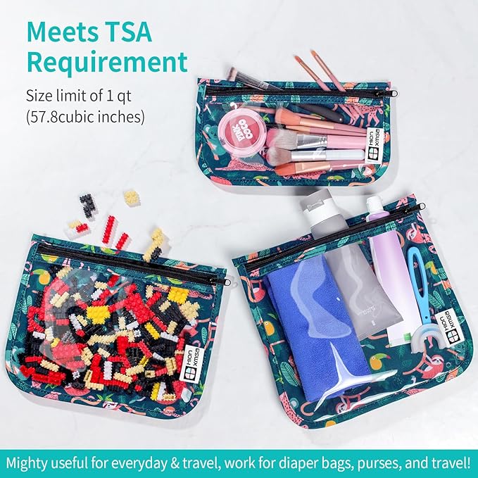TSA Approved Toiletry Bag, Set of 3 Clear Travel Toiletry Bag Quart Size Zipper Travel Pouch, Waterproof Makeup Cosmetic Bag for Women Men Kids Toiletries Carry on, Jungle
