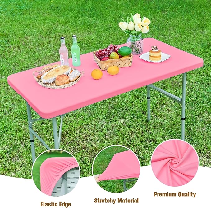NEWISHER Fitted Rectangle Tablecloth 36 x 48 Inch Elastic Table Cloth Stretch Spandex Table Cover Pink Washable Polyester Table Top Cap Cover for Dining Picnic Camping Indoor and Outdoor