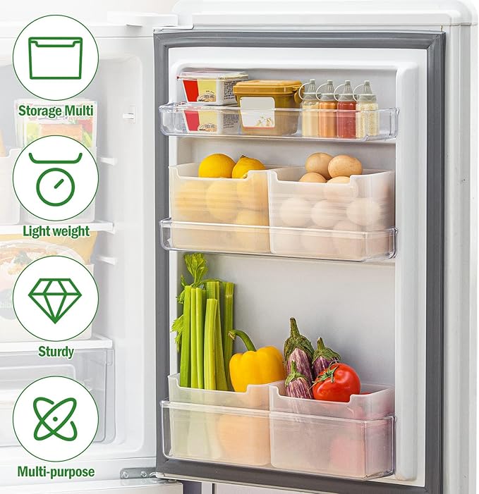 Poeland Refrigerator Organizer Box, Fridge Side Door Storage Containers Plastic Translucent Pack of 4