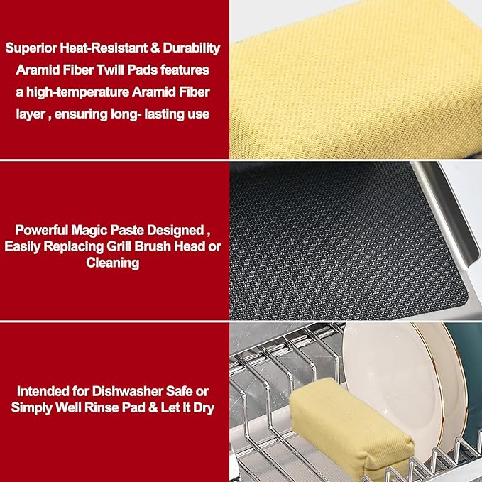 Grill Brush Bristle Free Steam Cleaning Tool, Heat-Resistant Aramid Fiber Cleaner with Replaceable Twill Pads & Steam, BBQ Accessories Cleaner - Gifts for Men/Dad