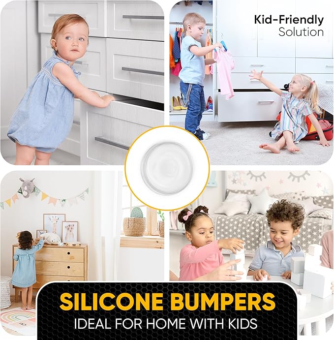 25 Clear Cabinet Door Bumpers - 1/2” Diameter White Self Adhesive Pads, Stoppers, Rubber Bumpers for Drawers, Cupboards, Cutting Boards, Glass Tops, Picture Frames, Kitchen Furniture by Vellax