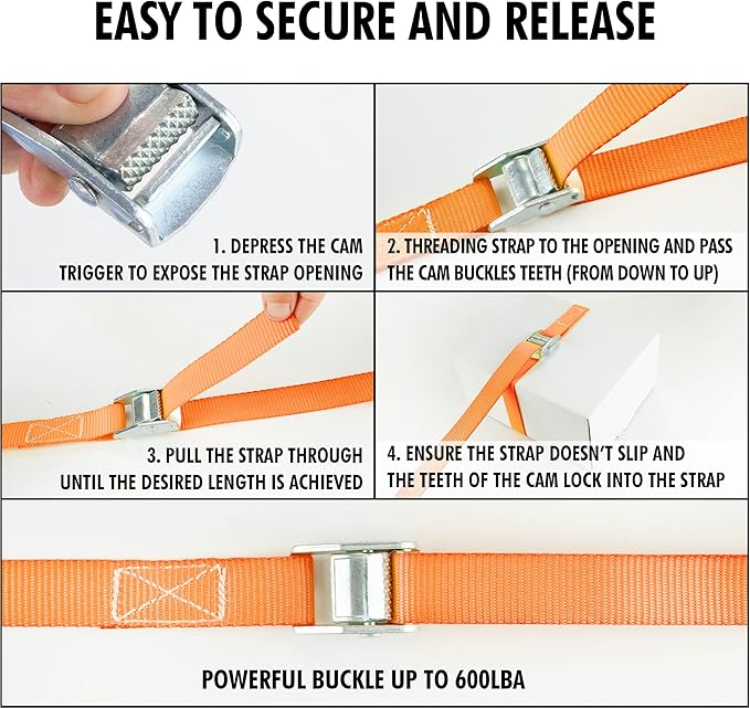 Cartman 1" x 12' Lashing Straps Cargo Tie-Down Strap Up to 600lbs, 10pk in Carry Bag, Orange