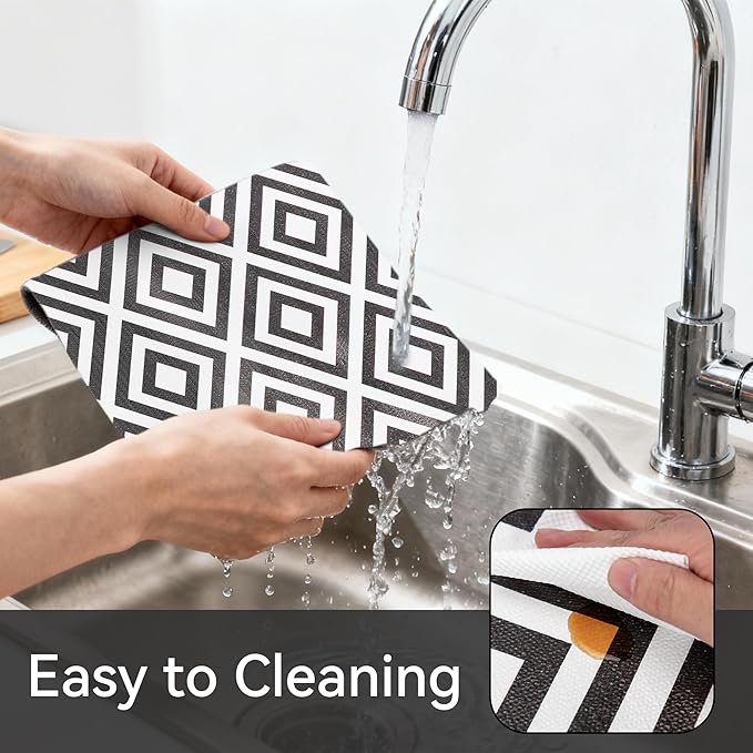 FIFTY FEET 12"x120" Non-Adhesive Shelf Liner for Kitchen Cabinets and Drawers, Washable Non-Slip PVC Cabinet Liner (Black Plaid)(10 Roll)