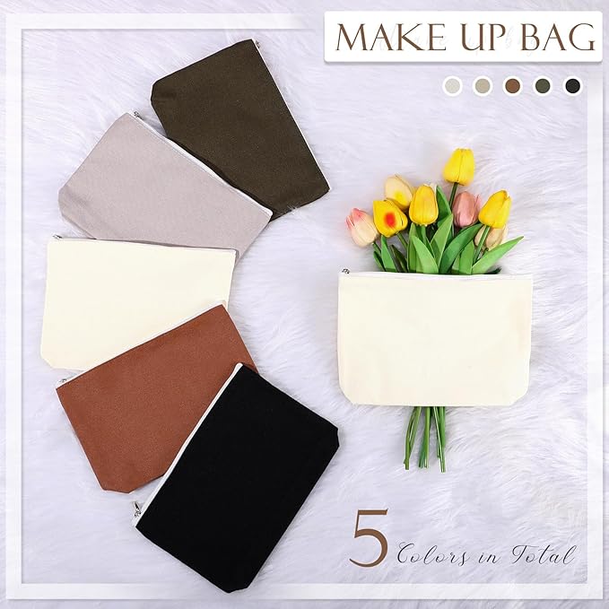 Reginary 10 Pcs Valentines Canvas Makeup Bags Bulk for Women Travel Toiletry Cosmetics Bags Blank DIY Pencil Pouch, Gift for Valentines Patrick's Day Wedding Bridal Shower Coworker(Neutral Color)