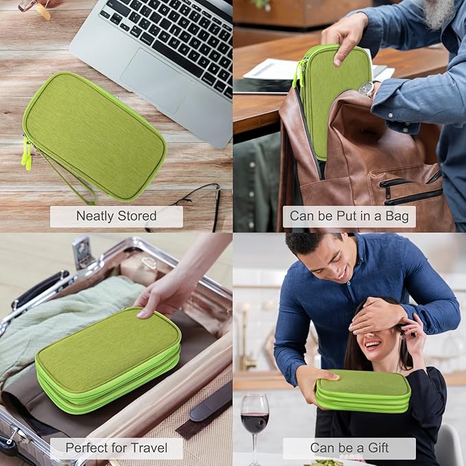 FYY Electronic Organizer, Travel Cable Organizer Bag Pouch Electronic Accessories Carry Case Portable Waterproof Double Layers Storage Bag for Cable, Cord, Charger, Phone, Earphone, Medium Size Green