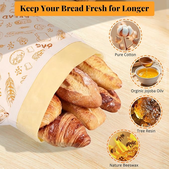 Homelove 2 Pack Beeswax Bread Bags for Sourdough Homemade Bread - Reusable Organic Linen Bag Cotton Lining Sourdough Natural Beeswax Bread Storage Bag, Keep Fresh and Upgraded XLarge Capacity Portable