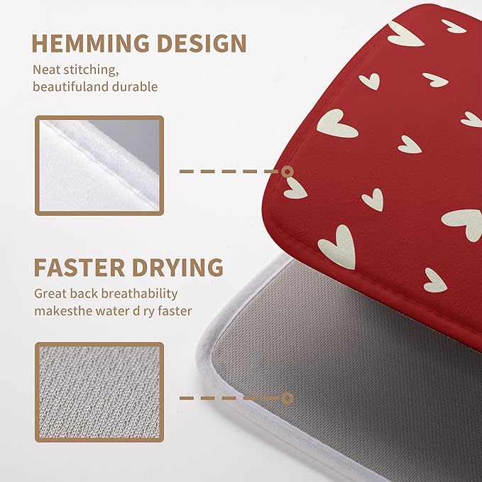 Valentine's Day Love Heart Dish Drying Mat for Kitchen Counter 18x24 Inch Valentine Theme Dish Mats Absorbent Microfiber Dish Draining Mat Reusable Washable Dish Drainer Rack Pad