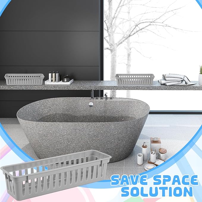 12 Pcs Gray Slim Plastic Storage Baskets Tray 10 x 3 x 2.5 Inch Compact Stackable Desk Organizer for Office, Classroom, School Supplies, and Home Storage, Organization(Gray)