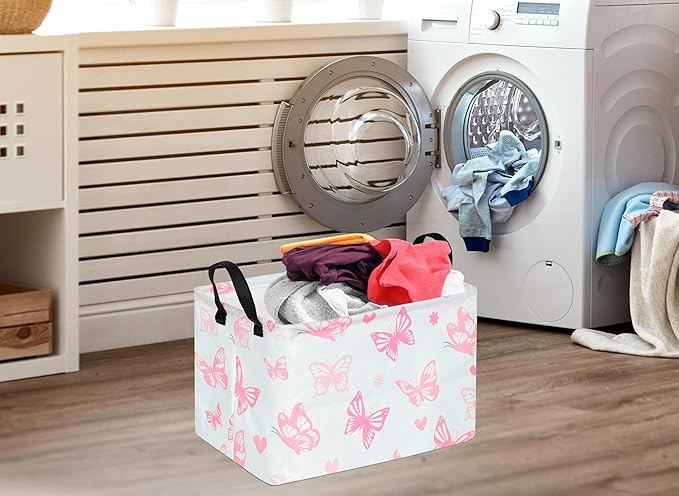 Rectangle Gift Storage Basket Home Shelf Storage Basket Organizer Box Clothes Laundry Hamper Nursery Basket Laundry Basket with Handles (Butterfly)