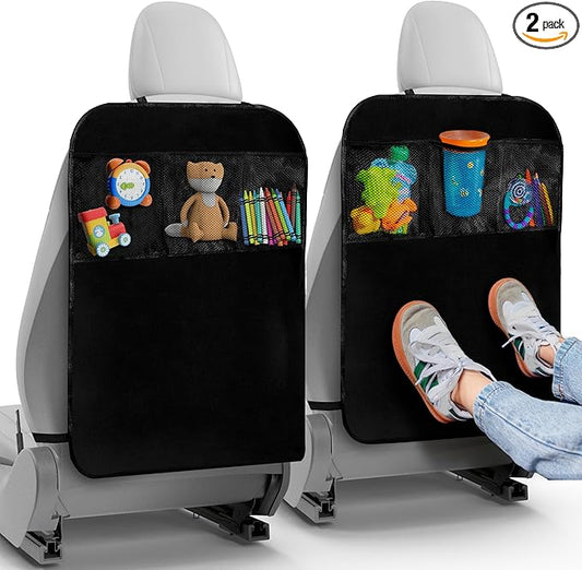 2 Pack Kick Mats Back Seat Protector - Backseat Car Organizer for Kids, Car Storage Organizer, Back Seat Cars Organizers, Cars Organizers Backs Seats, Travel Accessories, 3 Pockets