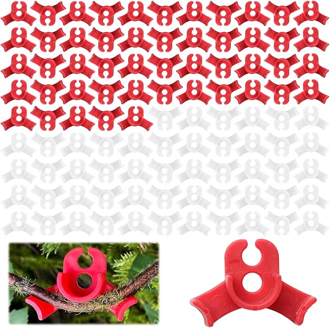100 Pcs Plant LST Cilps, Low-Stress Plant Training Clips, Reusable 90-Degree Bendable Clips to Bend for Tomatoes Cucumbers Beans Climbing Plants in Indoor Outdoor Gardens (Red & White)