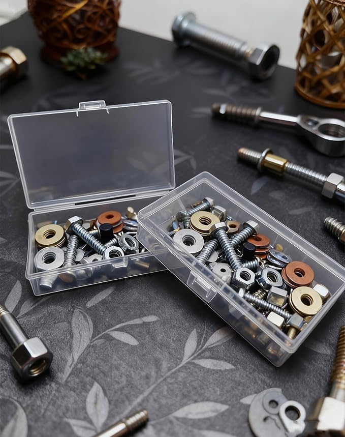 LJY 12 Pieces Rectangular Empty Mini Clear Plastic Organizer Storage Box Containers with Hinged Lids (5.3 x 3.1 x 1.2 inch, Transparent)