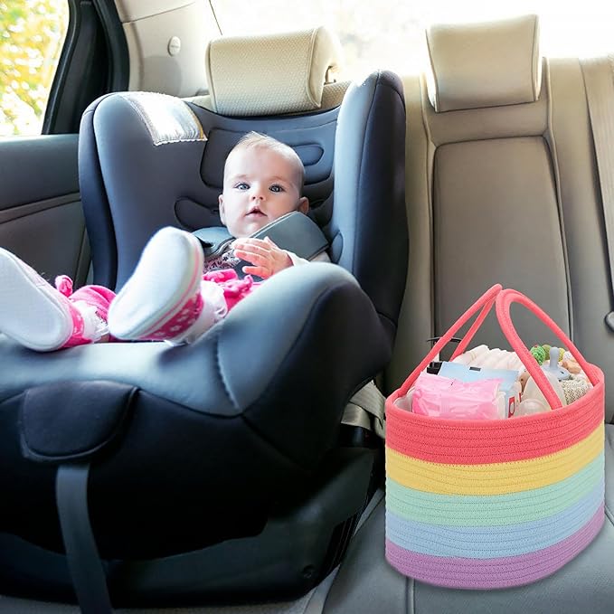 COMSE Baby Diaper Caddy Organizer, Car Caddy, Diaper Change Organizer, Gift Baskets Empty, Portable Tote Bag with Divider, Baby Shower Gifts Newborn Essentials Registry Must Have, Rainbow
