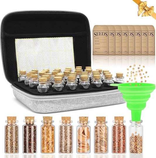 40 Slots Seed Storage Organizer with 20 Seed Envelopes, Sturdy Organizer Storage Box with Label Stickers, Glass Container for Flower Vegetable Garden Seed Saving (Seeds not Included)