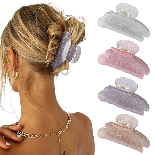 4Pcs Large Acrylic Clips - Big Non-Slip Banana Barrettes for Thick Hair, Strong Hold Jaw Clips for Women Girls