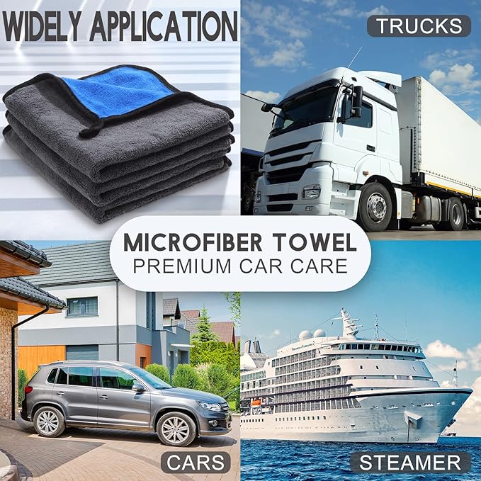 Nuenen 20 Count Microfiber Cleaning Towels for Cars 800 GSM Thick Plush Microfiber Cleaning Cloth Dusting Cloth Auto Detailing Absorbent Towels for Car Kitchen Window, 15.75 Inch (Grey and Blue)