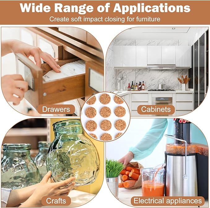 2000 Pcs 3/8 Inch Self Adhesive Cork Pads Cabinet Door Bumper Cabinet Door Protector Cabinet Sticker Dots Chair Leg Pads Cork Rounds Bulk 0.02" Thick for Coaster Plants Crafts Drawer Table Kitchen