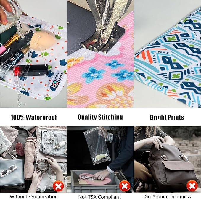 TSA Approved Toiletry Bag, Set of 3 Clear Travel Toiletry Bag Quart Size Zipper Travel Pouch, Waterproof Makeup Cosmetic Bag for Women Men Kids Toiletries Carry on, Wave