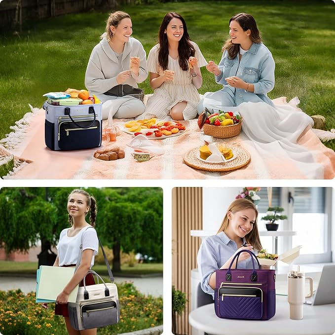 LOVEVOOK Insulated Lunch Bag Women,Wide Opening Adult Lunch Box Women with Cup Holder,X Large Leakproof Cooler Bag for Work Picnic Beach Family College Mom,Lunch Teacher Breast Pump Diaper Tote Bag