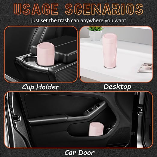 Car Trash Can with Lid, Leakproof Garbage Can with 40 Attached Trash Bags, Mini Essential Car Accessories for Interior for Car,SUV, Home, Office (Sakura Pink)