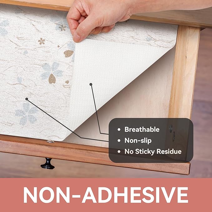 RAY STAR Shelf Liner, Non Adhesive White Floral Cabinet Liner for Pantry Drawer, Strong Grip Non Slip Waterproof, Shelf Liners for Kitchen Cabinets Organization 18 Inch x 8 FT (5 Rolls)
