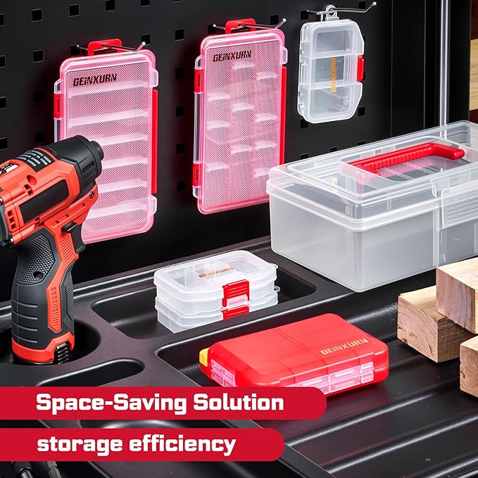 Plastic Tools Box Set, 7Pieces Red Transparent Portable Storage Case for Various Tools and Small Parts Accessories Storage Organizer