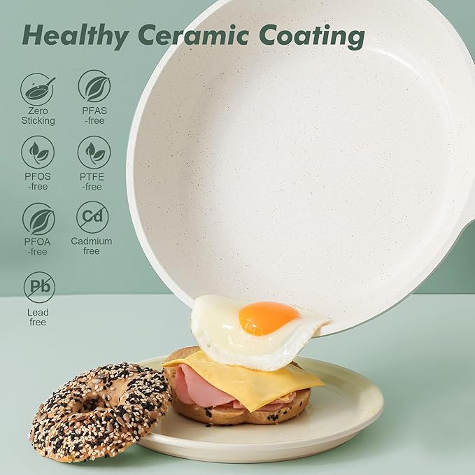 SENSARTE Nonstick Ceramic Frying Pan 12.5-Inch, Healthy Non Toxic Skillet, Induction Compatible Omelet Pan with Heat Resistant Handle, PFAS-Free, Mint Green