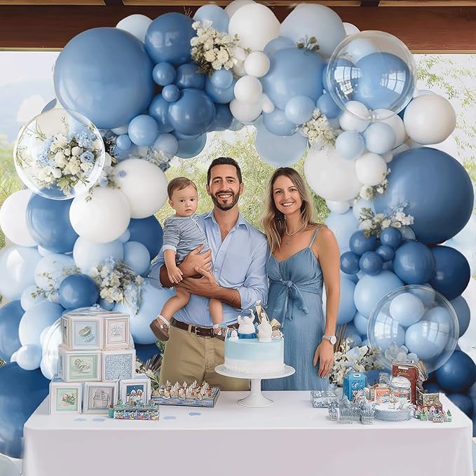 Dusty Blue Balloon Arch Kit, Pastel Blue Balloons with Dark Dusty Light Blue White Balloons Garland and Clear Balloons for Birthday Party Wedding Bridal Shower Gender Reveal Graduation Decoration