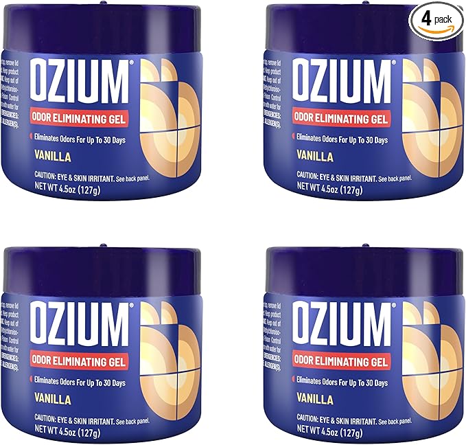 Ozium Odor Eliminating Gel - 4.5oz Air Freshener Alternative for Smoke, Pets, and Musty Odors - Long Lasting Odor Remover for Cars, Homes, Closets and Small Spaces - Vanilla