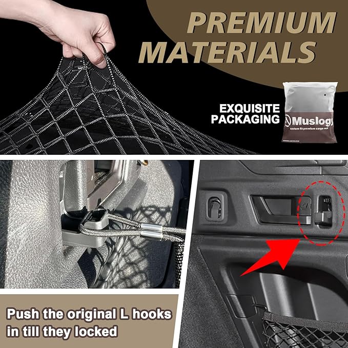 Muslogy Envelope Style Trunk Cargo Net Compatible with 2015-2024 2025 Outback Accessories Custom Fit Trunk Organizer Upgraded Storage Luggage Net with Metal Hooks