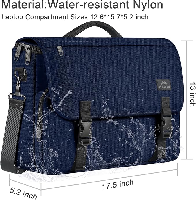 MATEIN Messenger Bag for Men, Briefcases Lightweight Men's Laptop Bag 17.3 inch Water Resistant Crossbody Satchel Computer Work Office Case with Shoulder Strap, Blue
