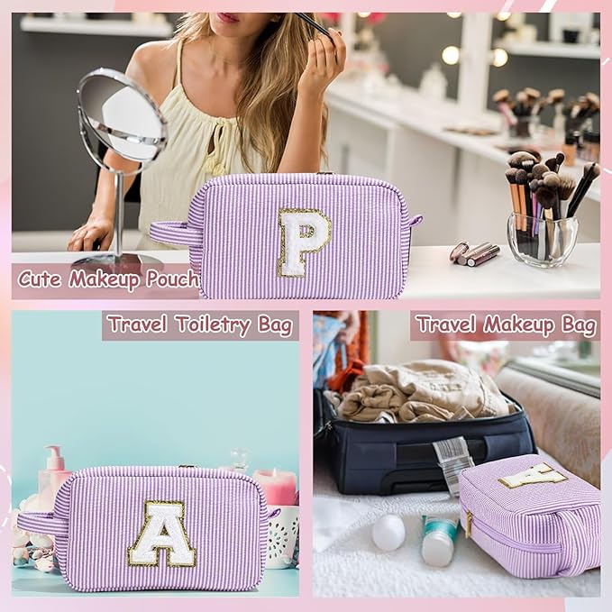 YOOLIFE Gifts for Friends - Personalized Best Friend Birthday Gifts for Women Her Friend Friendship, Sister Gifts from Sister, Personalized Monogram Initial Purple Makeup Bag Cosmetic Toiletry Bag F