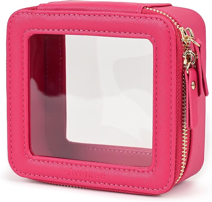 Aveniee Mini Clear Makeup Bag, Small Cosmetic Bags Travel Toiletry Pouch Organizer, TSA Approved Make up Case with Zipper, Car Bag for Essentials,Hotpink