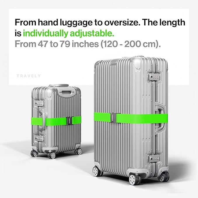 TRAVELY Luggage Straps - Particularly conspicuous & Secure - Incl. 2 Name Tags - Luggage Strap Ideal crosswise - [Set of 2]