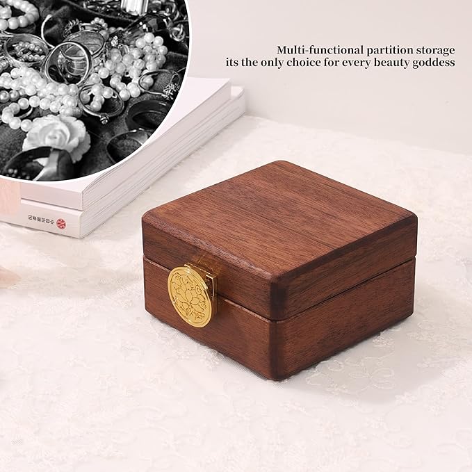 Travel Jewelry Case Wood Small Jewelry Box for Women Wood Jewelry Organizer Storage Holder For Earrings Rings Necklaces Velvet Wooden Jewelry Box With Lock