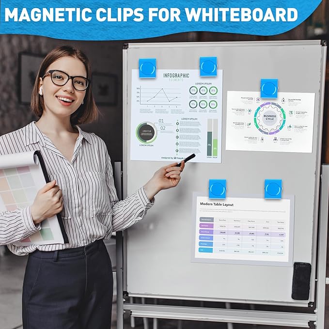 Grtard Strong Magnetic Clips, 2.2 Inch Extra Large Magnetic Clips Heavy Duty, 8Pack Magnet Clip for Fridge, Clip Magnets for Refrigerator, Whiteboard, Classroom, Kitchen, Office Organizer (Blue)