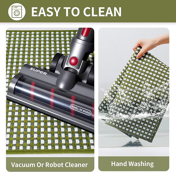YDKGL Kitchen Mats for Floor, Super Absorbent Kitchen Rugs Non Slip Washable, Rubber Backing Soft Chenille Braided Kitchen Runner Rug Standing Mat Sink Mat, Easy to Clean, Green 17"x30"