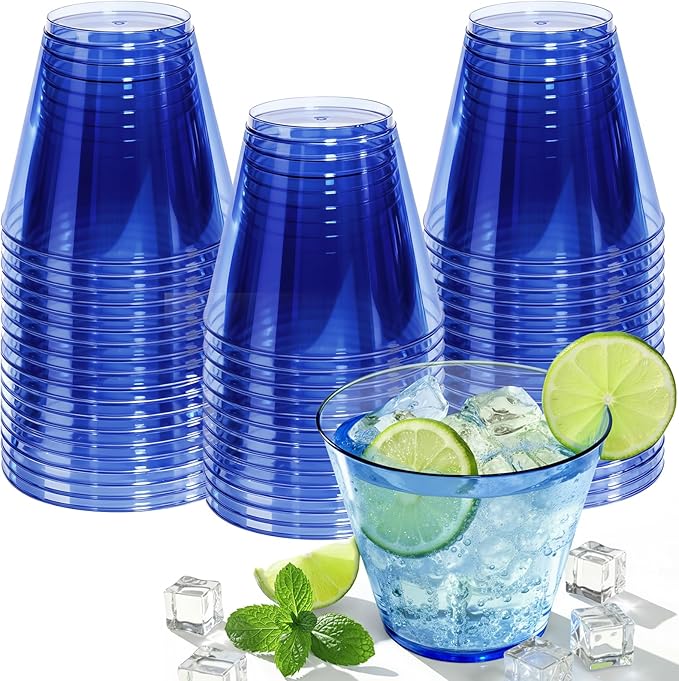 9 oz Clear Plastic Disposable Cups for Cocktail 50 Pack Fancy Cocktail Cup for Party Stemless Wine Glasses for Party Wedding Graduation Birthday，Royal Blue