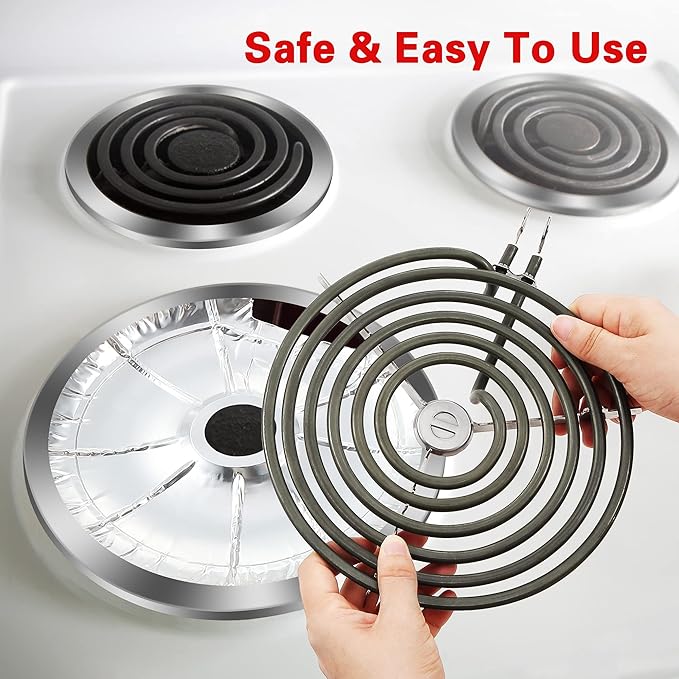 Dreyoo 60 Pcs Electric Stove Burner Covers, Disposable Aluminum Foil Drip Pan Liners, 6.25 and 8 Inch Round Burner Liners to Keep Stove Top Clean from Oil and Food Drips