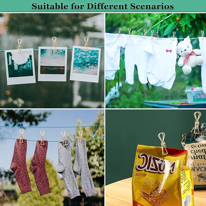 50 Pcs Gold Clothes Pins, AITRAI Heavy Duty ClothesPins Stainless Steel Wire Clothes Pins Laundry Clips for Clothesline Hanging Clothes Outdoor Travel Camping