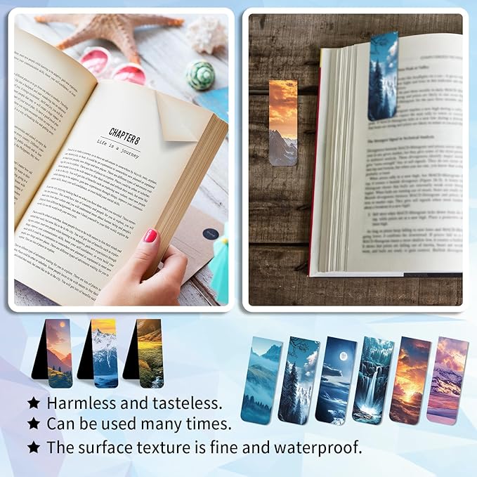 96 Pieces Magnetic Bookmarks Magnet Page Markers - Book Marks for Reading Women & Men with Storage Boxes - Cute Magnet Bookmark Clips for Reading Pleasure（Scenery）