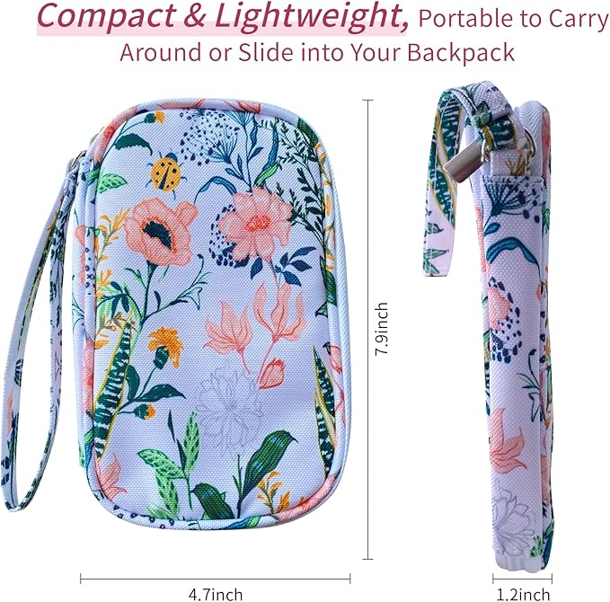 Electronics Organizer Travel Case, Cable Organizer Travel Essentials Tech Pouch,Suitable for Charger, Cable, Phone，Flash Drive,White Flower