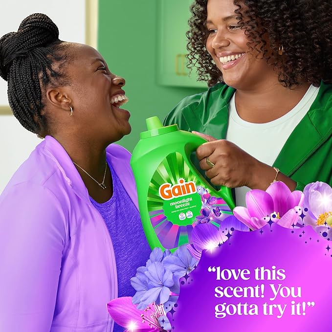 Gain Liquid Laundry Detergent with Odor Defense, Moonlight Breeze Scent, Laundry Soap For HE Washing Machines, 60 fl oz, 45 Loads, Pack of 2 (Packaging May Vary)