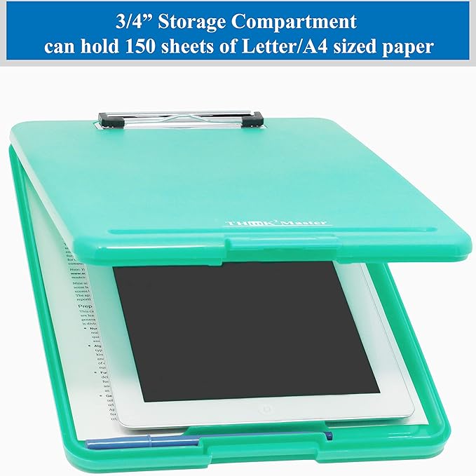 Think2Master Teal Plastic Storage Clipboard. | 25% Heavier & 25% Sturdier| Heavy Duty and Won’t Flex or Bend Like Other Brands (Compare The Weight). Storage Compartment Holds 150 Letter Sized Paper.