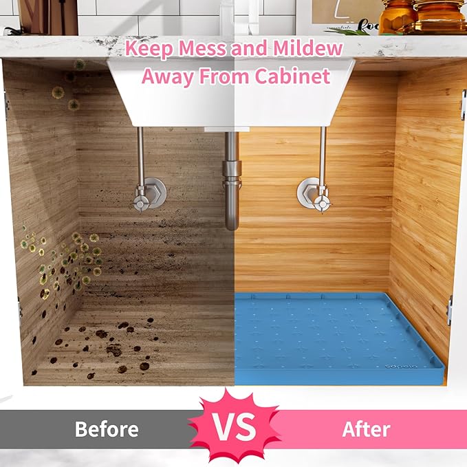 Sdpeia Under Sink Mat 31"×22" Waterproof Silicone Cabinet Liner & Sink Protector for Kitchen & Bathroom, Multi-Purpose Organizers Tray for Pets, Laundry, Cat Litter Mat